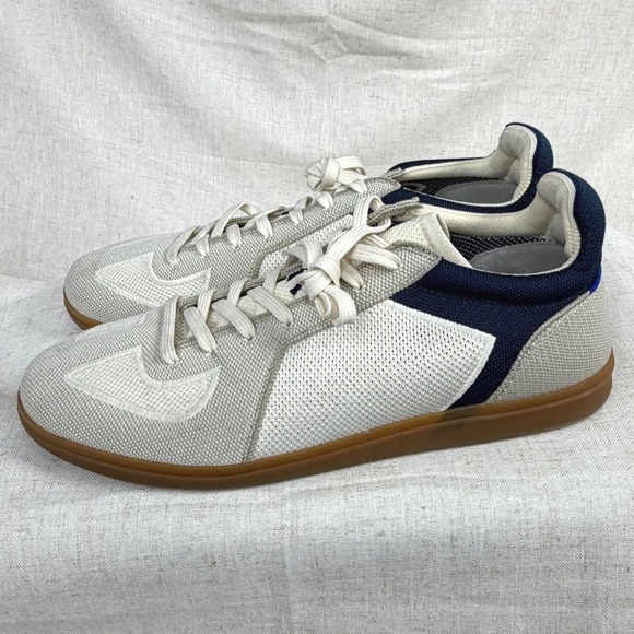 Rothy's Men's 11.5 White Navy Lace Up Knit Sneakers Minimalist RS01 Gum Sole - Picture 5 of 7